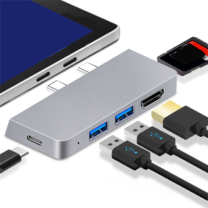 For Surface Pro 8 USB C Hub, 4K HDMI-Compatible Adapter+2 USB 3.0 Reader SD/TF Card Reader Adapter for Surface Pro 8. 