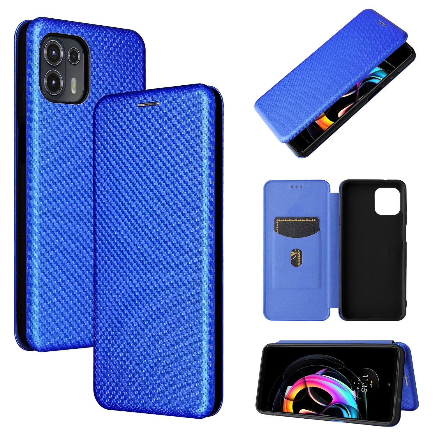 For Motorola Edge 20 Lite / Edge 20 Fusion Phone Case Carbon Fiber Card Slots Flip Cover Magnetic Closure Protection Cellphone Cases Shell. 