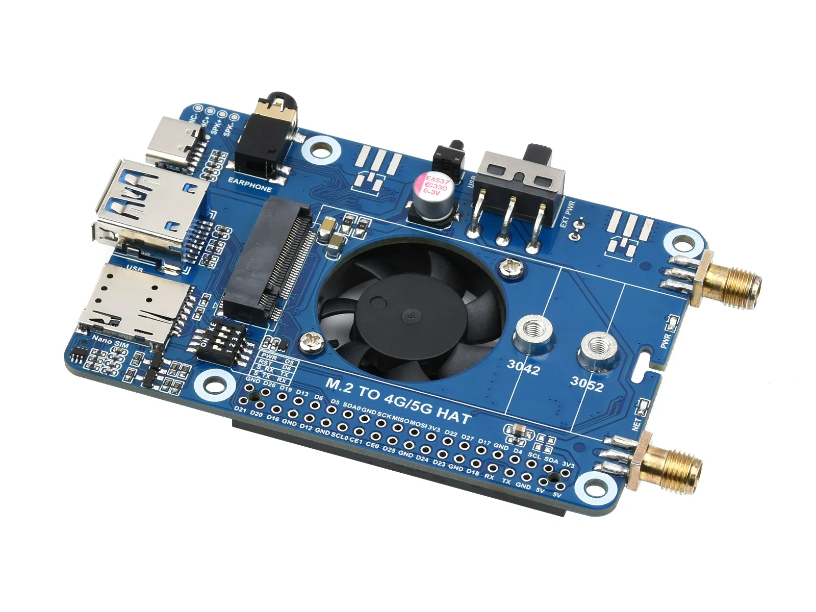 Waveshare SIM7600G-H M.2 4G HAT for Raspberry Pi, LTE CAT4 High Speed, 4G/3G/2G, GNSS, Global Band. 