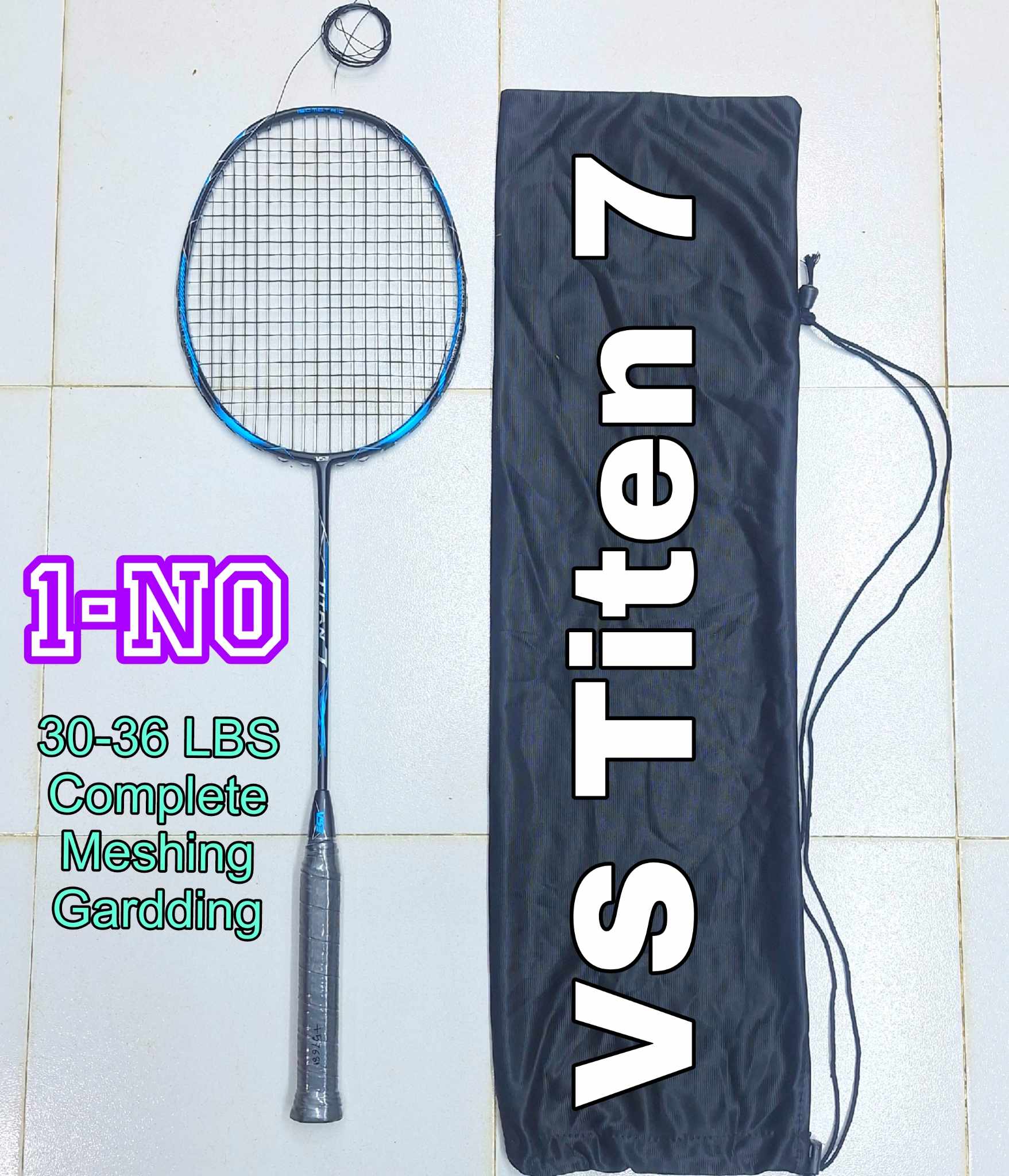 VS Titen 7 Racket Powerful Carbon Fiver High Tension Racket - Fully Complete 32lbs - max 36 lbs. 