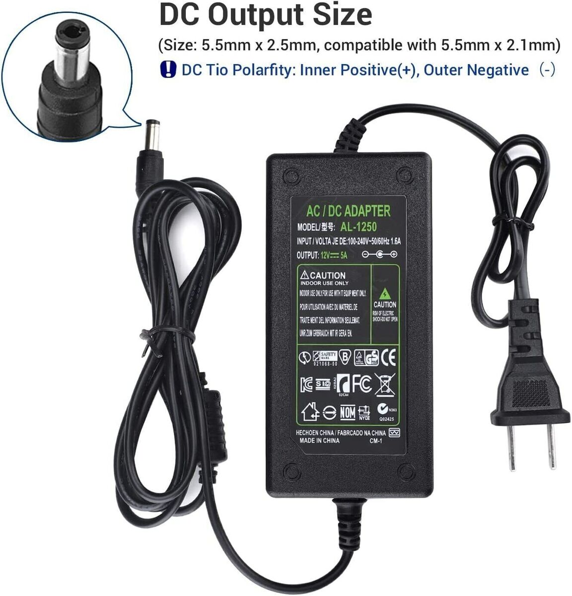 AC 100-240V to DC 12V 5A Power Supply Adapter Heavy-Duty