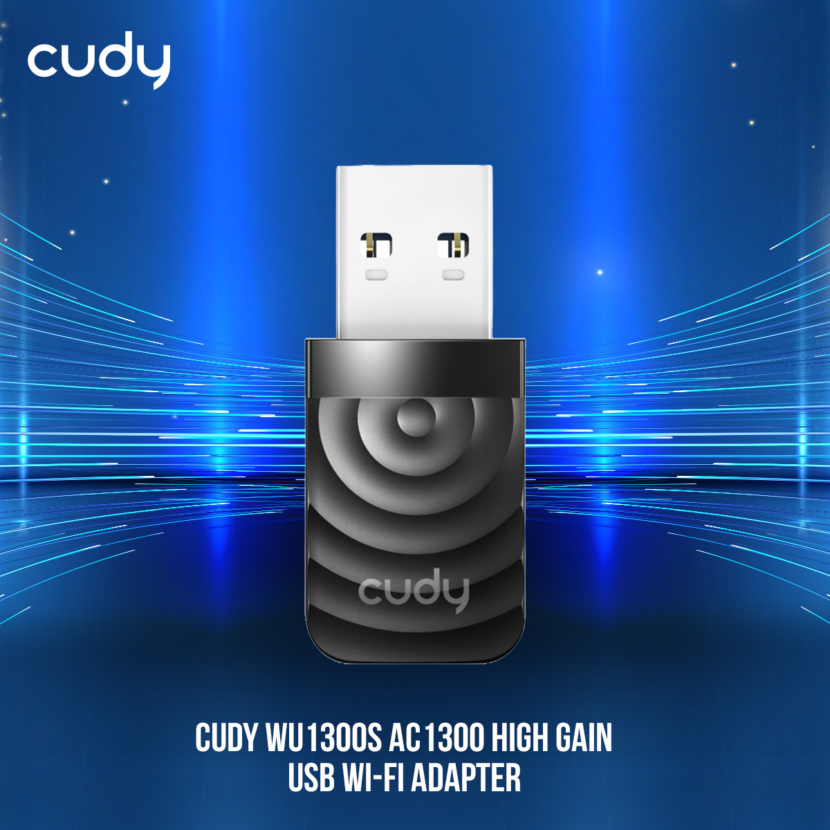 Cudy WU1300S AC1300 High Gain USB Wi-Fi Adapter - Upgrade to fast AC1300 WiFi speeds - Dual Band Ideal for video streaming and online gaming - High Gain Antenna provides powerful signal - Compatible with Windows 7/8/8.1/10, mac OS