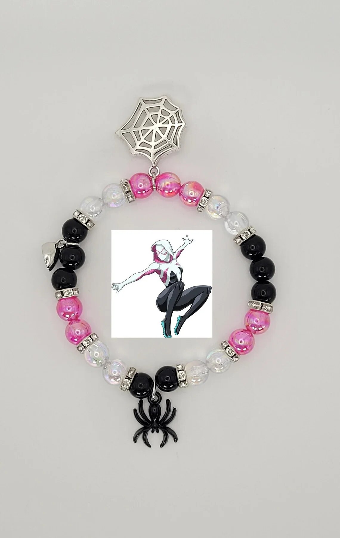 Spiderman Miles Morales Bracelet Gwen Stacy Set of Two Matching Couple Beaded Bracelets. 
