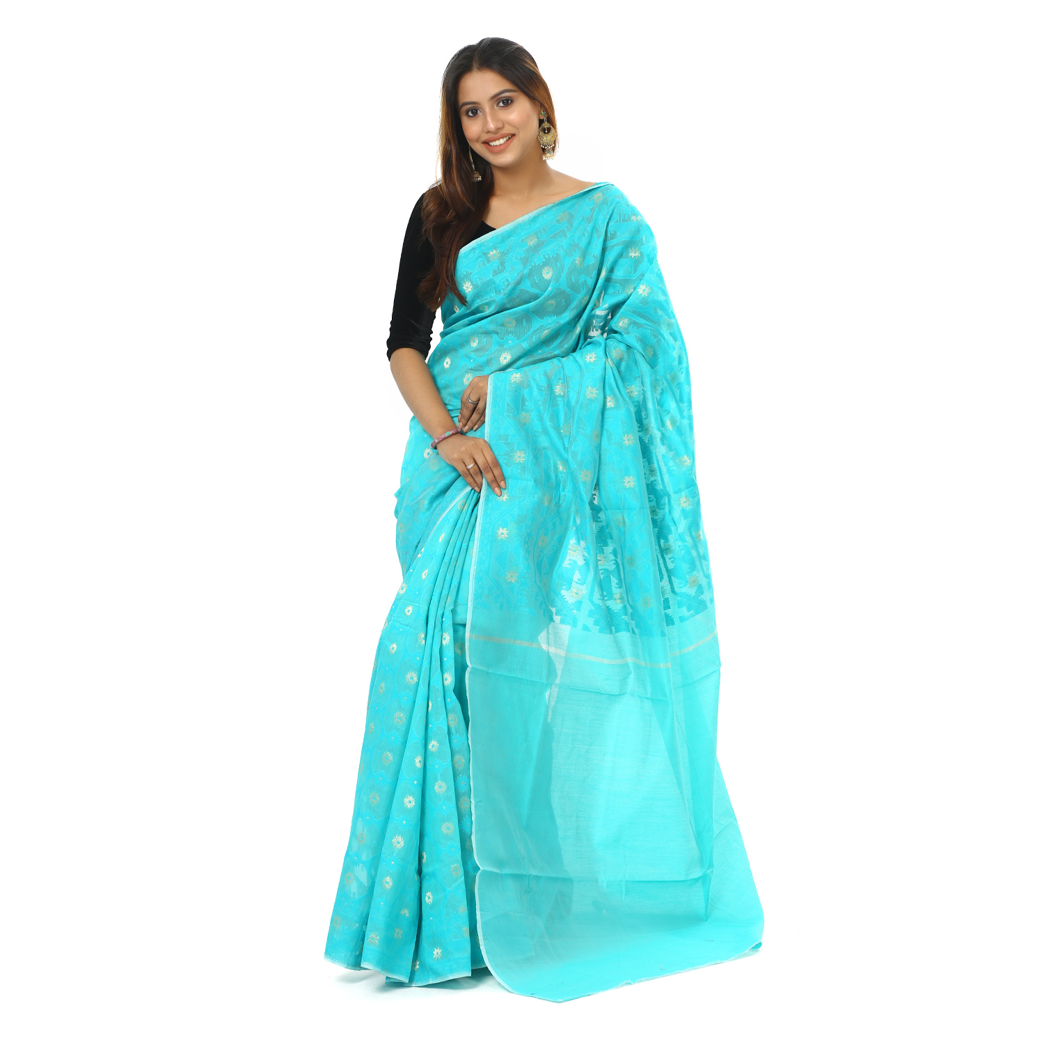 Tangail Tat Multi Colour Chosha Jamdani Saree for Women