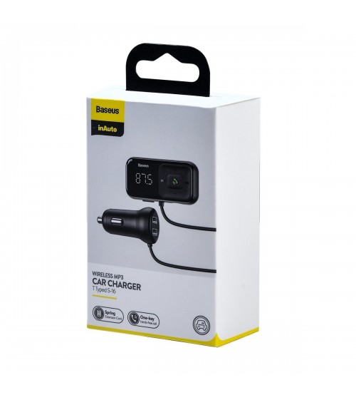 Baseus T Typed S16 Wireless MP3 Car Charger Car FM Transmitter Bluetooth 5.0 Dual USB 3.1A. 