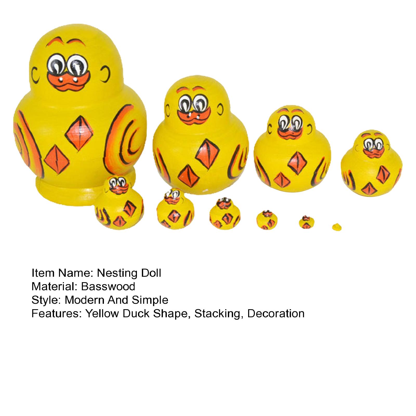 GOIKEA Handmade Wooden Ducks 10pcs Yellow Duck Matryoshka Animal Stacking Toy Set Handmade Wooden Nesting Dolls Desktop Figurine Decoration Birthday Gift Buyers' Favorite Yellow Duck Nesting Dolls. 