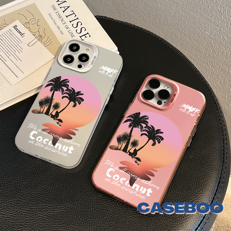 Fashion Beach Sunset Coconut Tree Case for Realme C67 C17 5i C53 5 C25 C12 C15 C51 C35 C11 C55 9i C33 6i C20 C30 7i 5s 8i C25Y C21 C21Y C20A Note 50 Narzo 50 Metal Lens Soft Cover. 