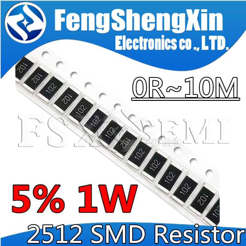 50pcs 2512 5% smd Chip Resistor 1W 0R-10M R001 R010 R100 R020 R300 1R 10R 100R 1K 10K 100K 220K 470K 470R 47K 4.7K 1M 10M ohm