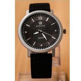 Rolex Black Leather Analog Watch For Men
