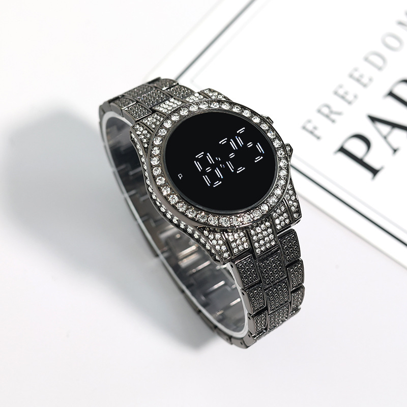 Luxurious Touch: Hot Selling Diamond-Studded LED Electronic Watch for Women and Men