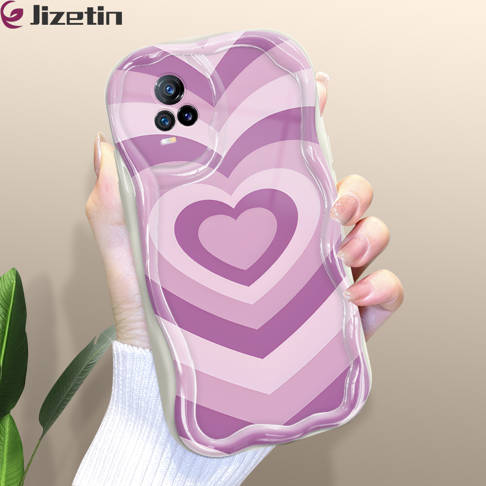 Jizetin for Vivo V21E / Y73 2021 Back Cover Colorful Love Cream Wavy Edge Soft Silicone Phone Case