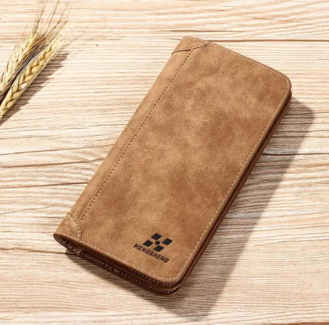 Music world BD Hengsheng Long Men's Wallet Retro Casual Brand Wallet Korean Clutch Large Capacity Frosted Card Holder Mobile holder Men's Long Wallet for Men's Fashion.