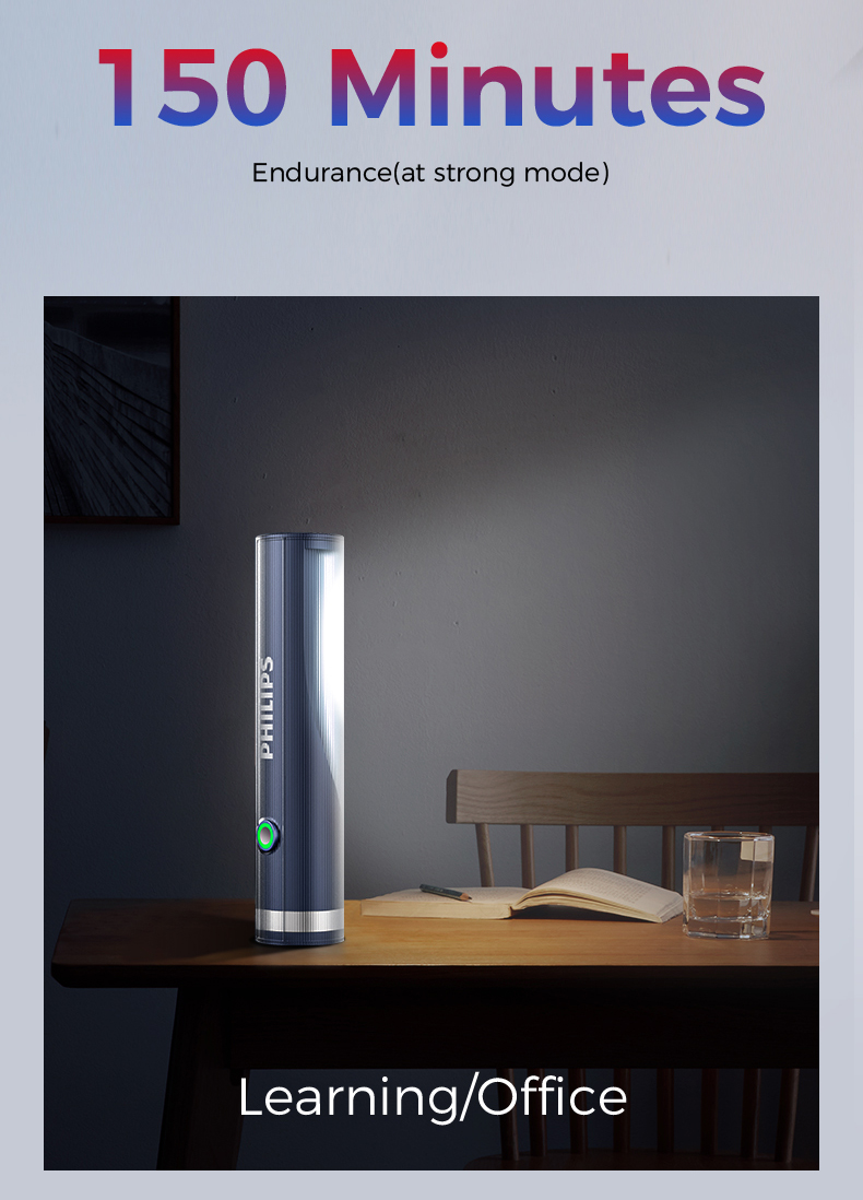 Philips Rechargeable Flashlight with Side Light, 4 Modes Portable Torch, LED Super Bright, Side Light as Desk Lamp, Camping Light, Reading Lamp. 
