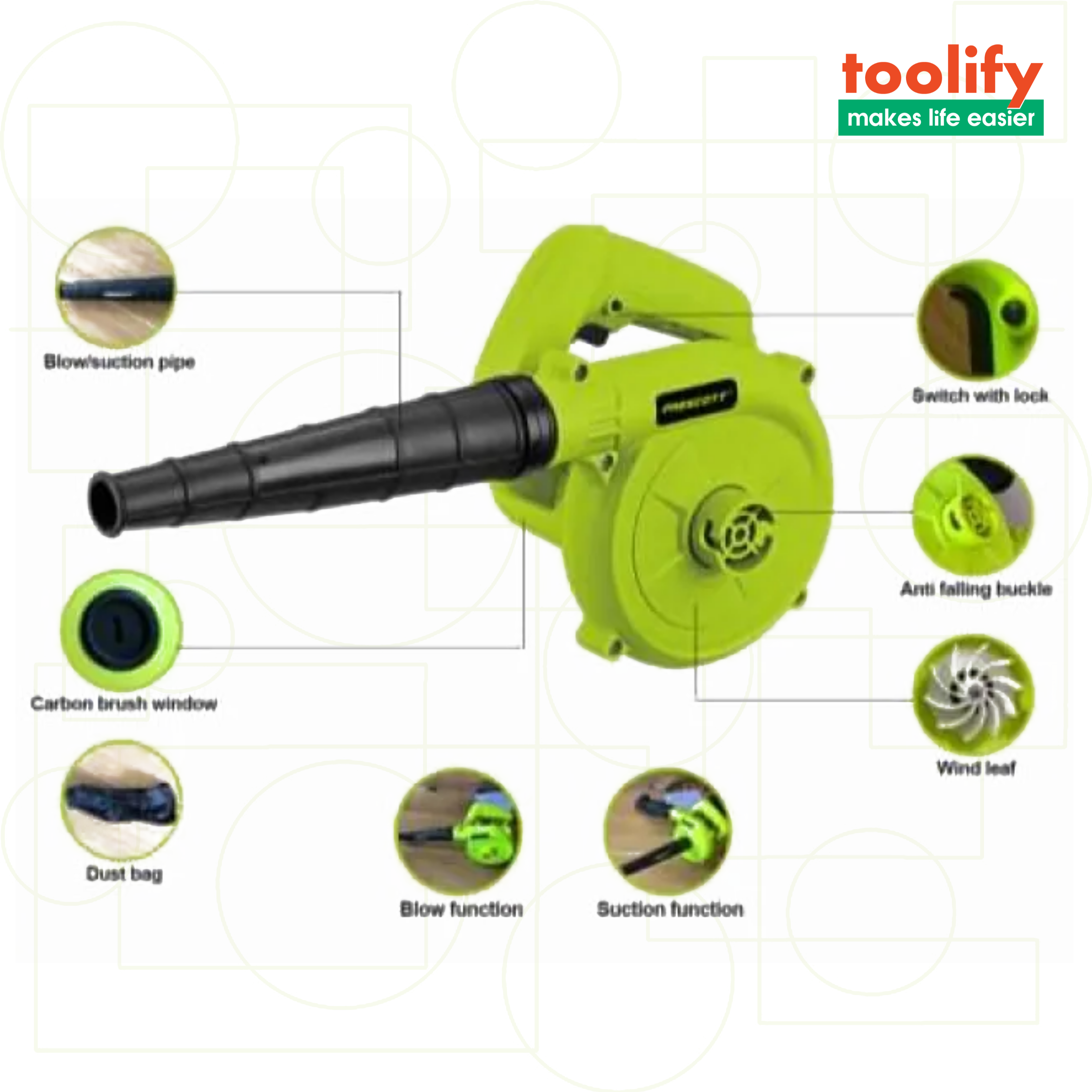 PRESCOTT 400w Electric Blower/Vacuum Machine for Blowing Leaf, Cleaning Dust, Trash, Car, Computer Host - toolify. 