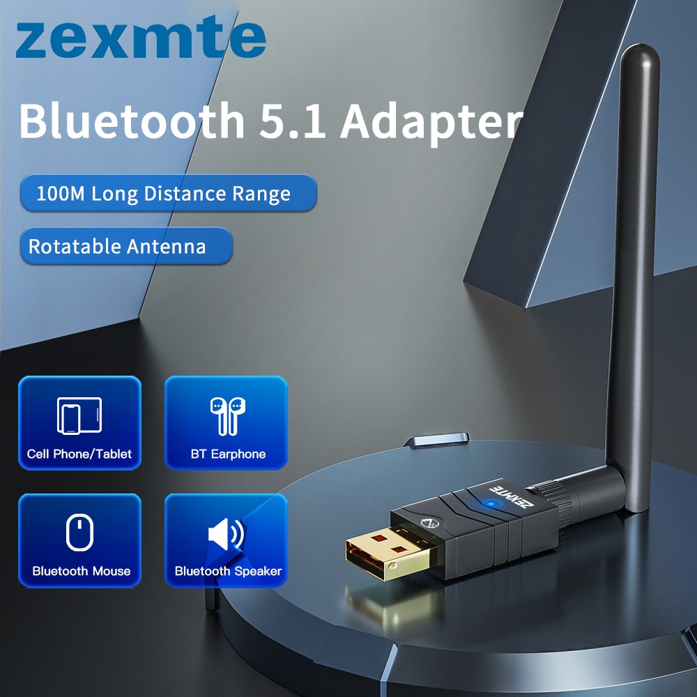 Zexmte USB Bluetooth 5.1 Adapter for PC Speaker Mouse Music Audio Receiver Transmitter Bluetooth Adapter +EDR Rotatable Antenna. 