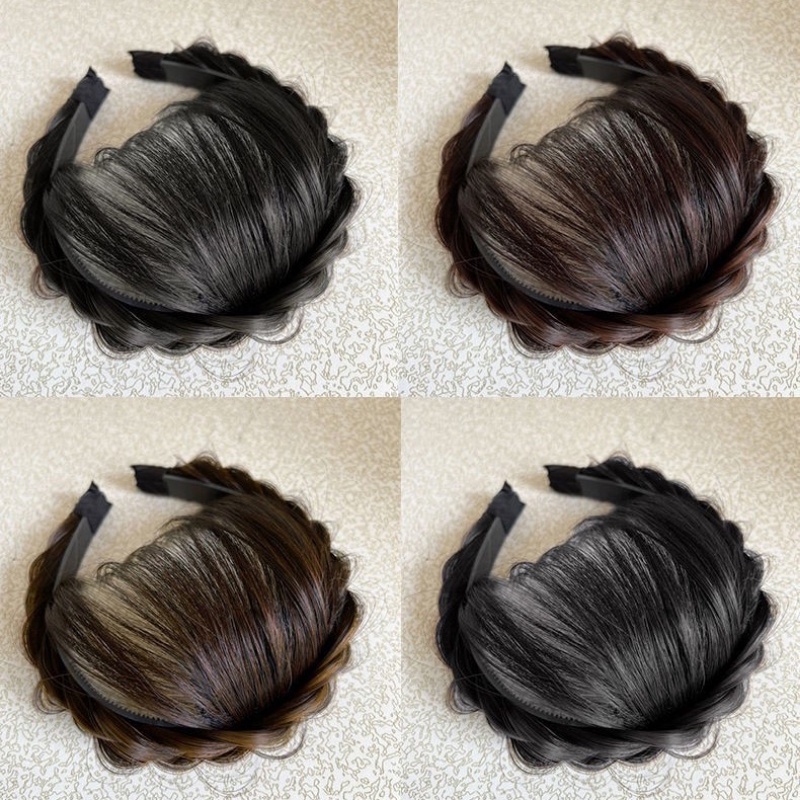 Synthetic Fake Bangs Hair Neat Fringe Bands with Double Row Braids Headband Heat Resistant Bangs In Hair Extensions Hairpieces. 