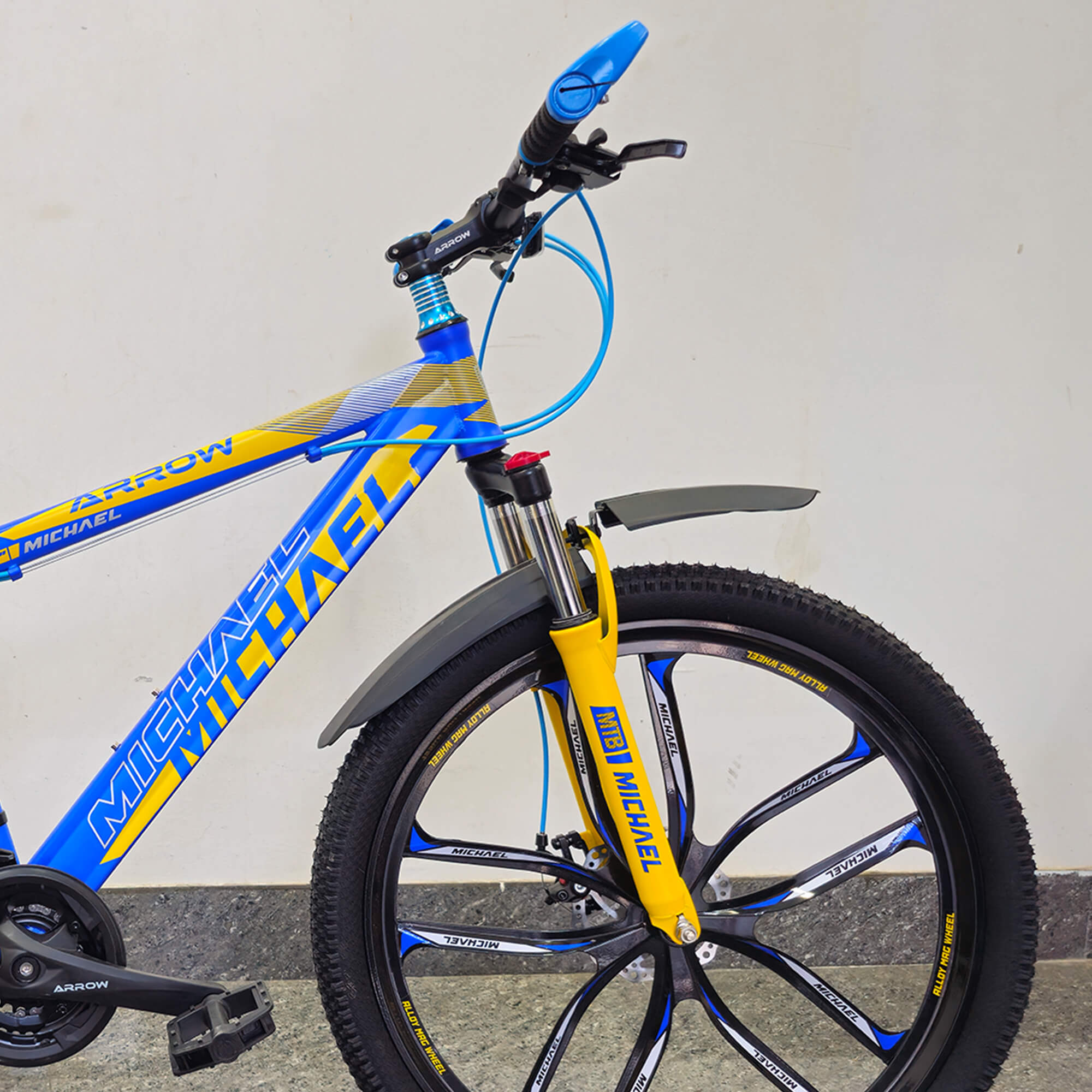 Arrow Bicycle 26 inch MICHAEL MTB Speed 21 Blue Color | 10 Blade Mag Wheel Bicycle. 