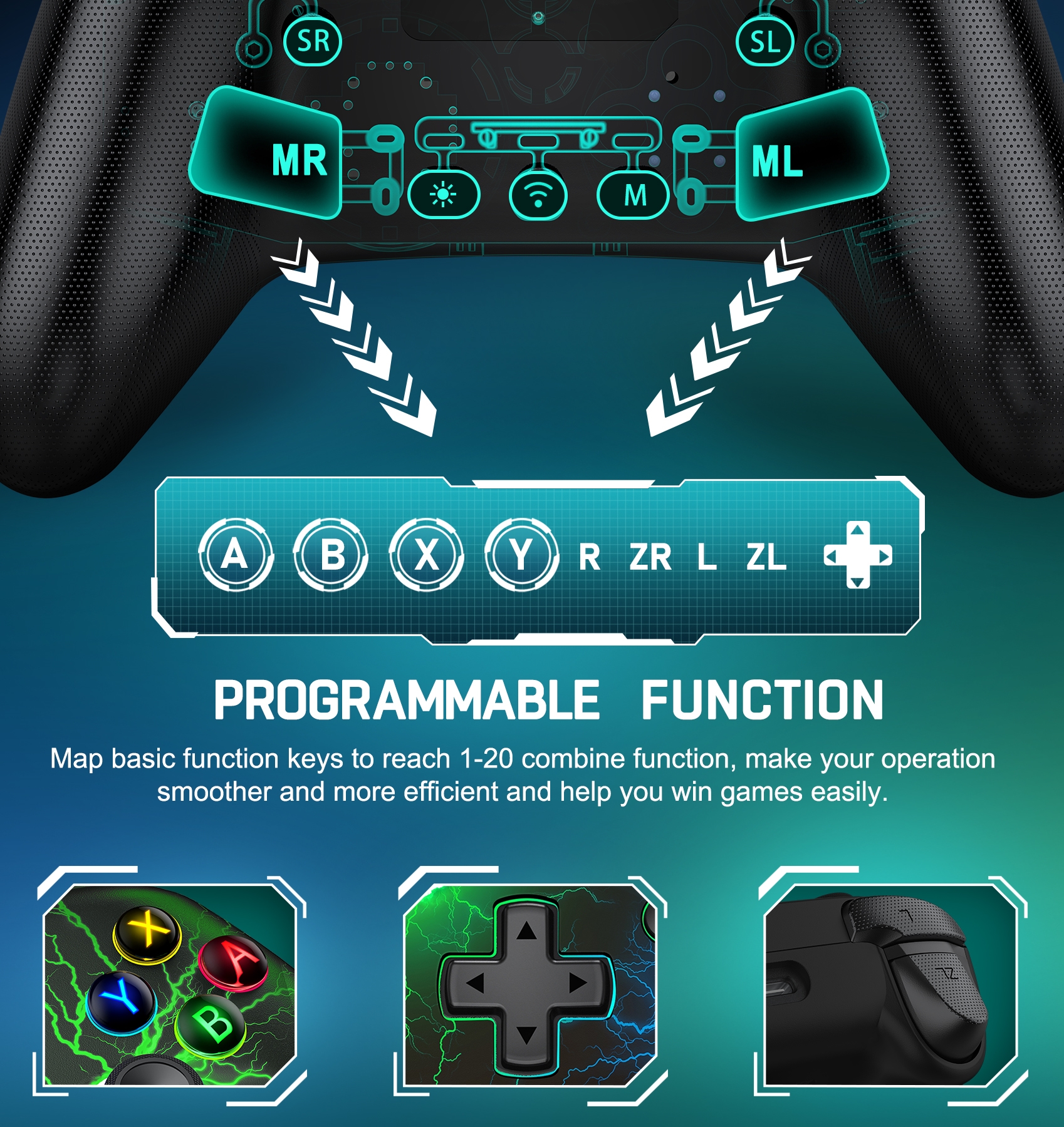BEBONCOOL RGB FOR PC/Nintendo Switch/Android/iOS Multi-System Compatibility Gamepad Upgrade Programming Mode Switch Controller. 