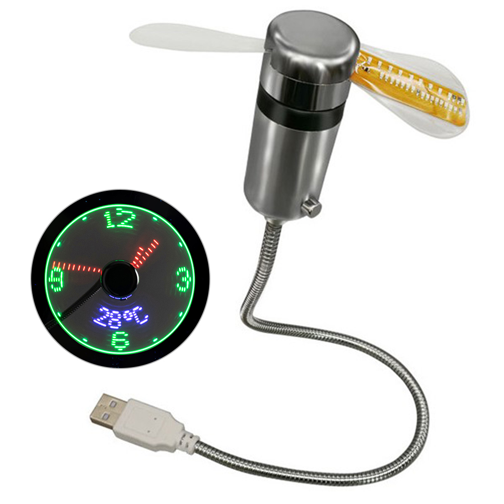 Clock Fans Time Temperature Display Small Night Light USB Powered LED Clock Fan Mini Cooling Flashing Fan for Laptop PC Notebook. 