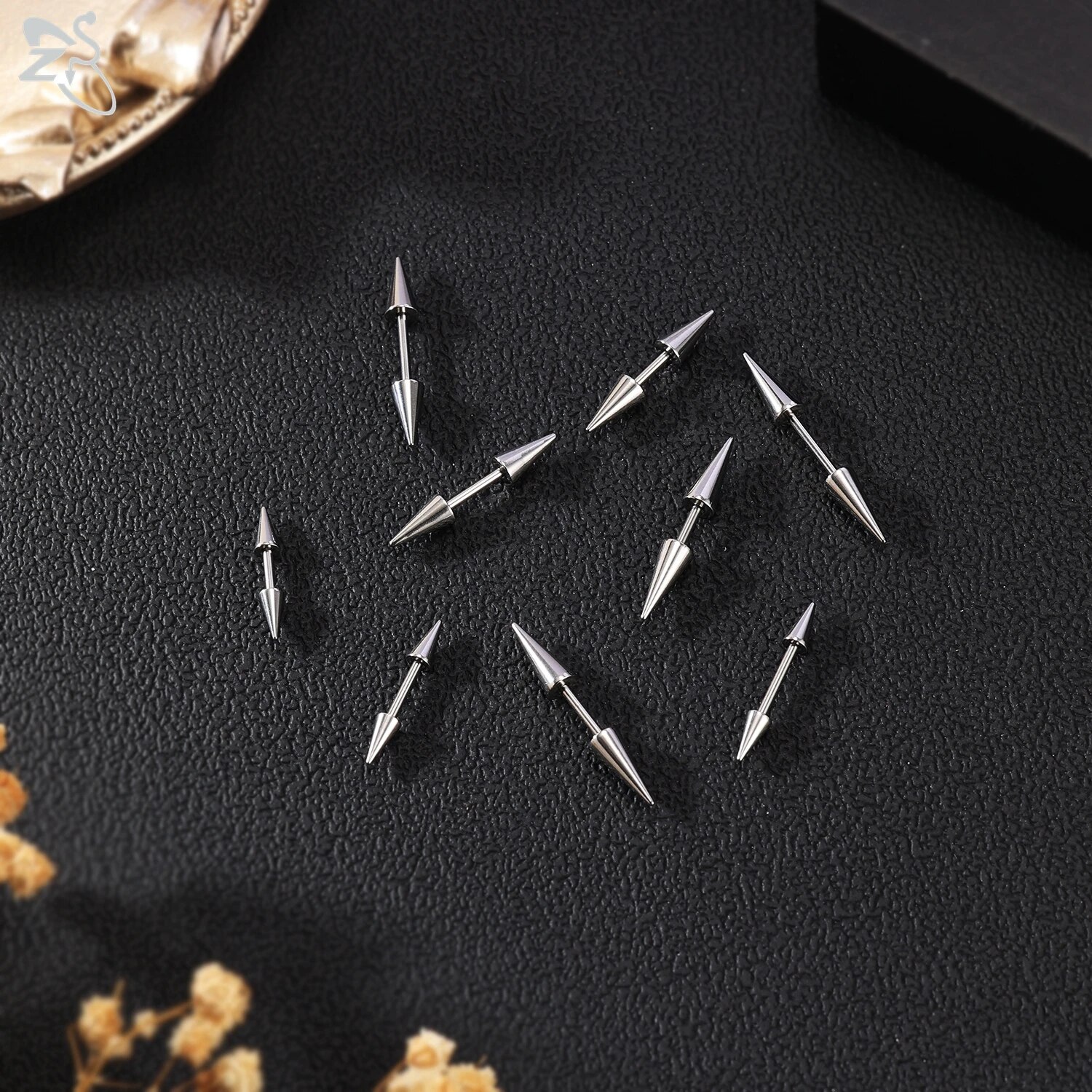 AOEDEJ 1 Piece Punk Rock Stainless Steel Eyebrow Ring Black Color Long Spike Bridge Piercing Double Cones Ear Piercings Jewelry. 