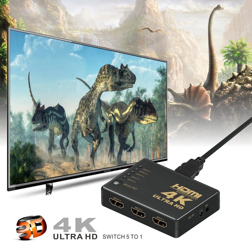 5 In 1 HDMI Switcher 1080p 5 Port 4K HDMI Switch Switcher Selector Splitter With Hub IR Remote FOr HDTV DVD EU PLUG. 