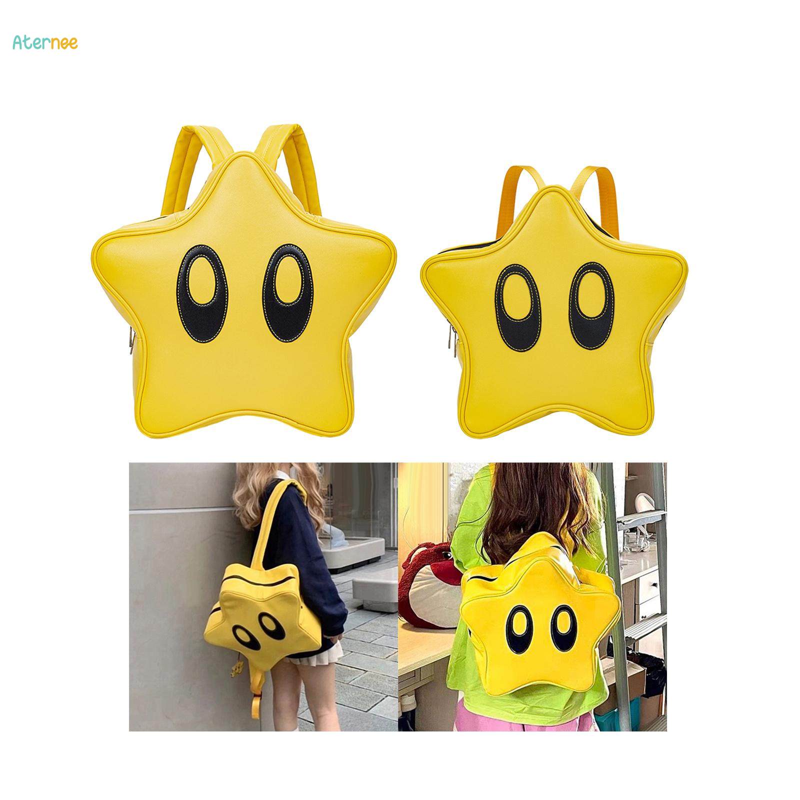 Yellow Star Shape Backpack Bookbag with Adjustable Shoulder Straps Funny Cute Travel Bag 33x12x38cm. 