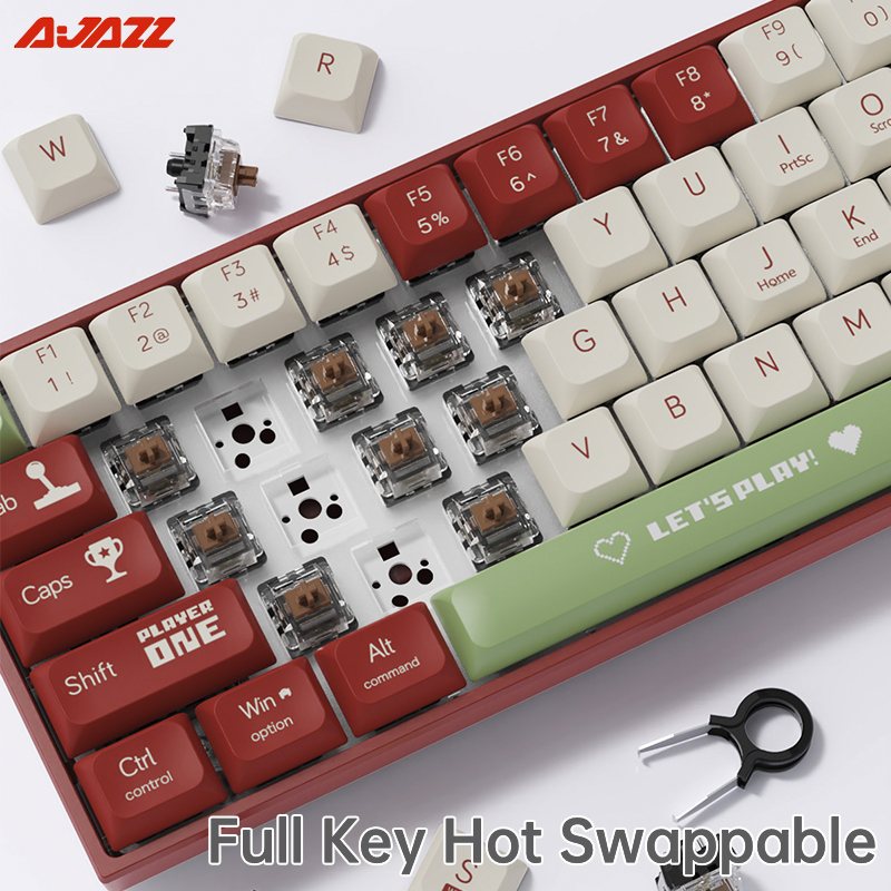 Ajazz Ak680 Wired USB Gaming Mechanical Keyboard Backlit Hot-Swappable 2.4G Wireless Keyboard Red Switches 68 Key for PC Laptop. 