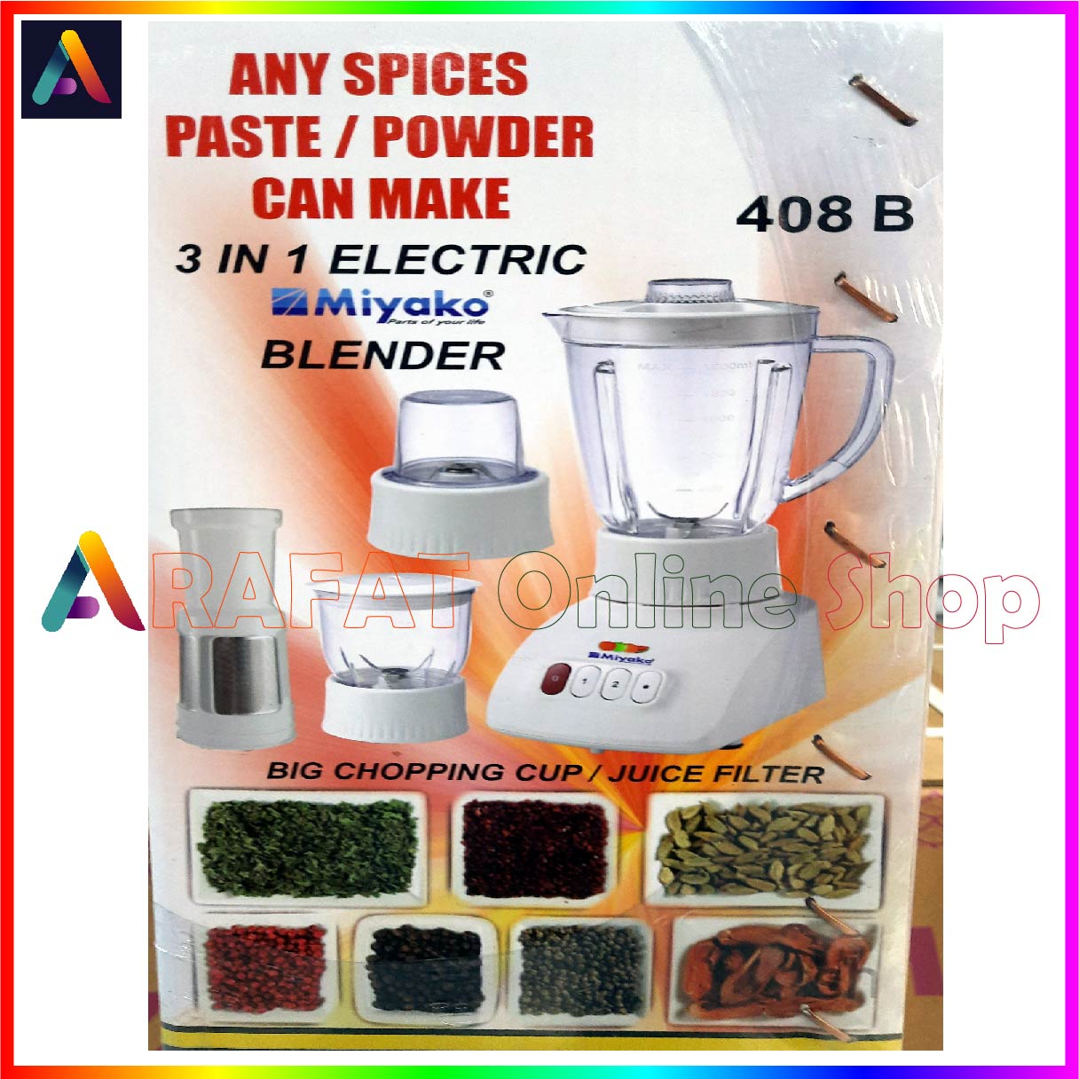 Miyako 3 in 1 Blender with juicer Filter 1.6 Liter Capacity 408 B. 