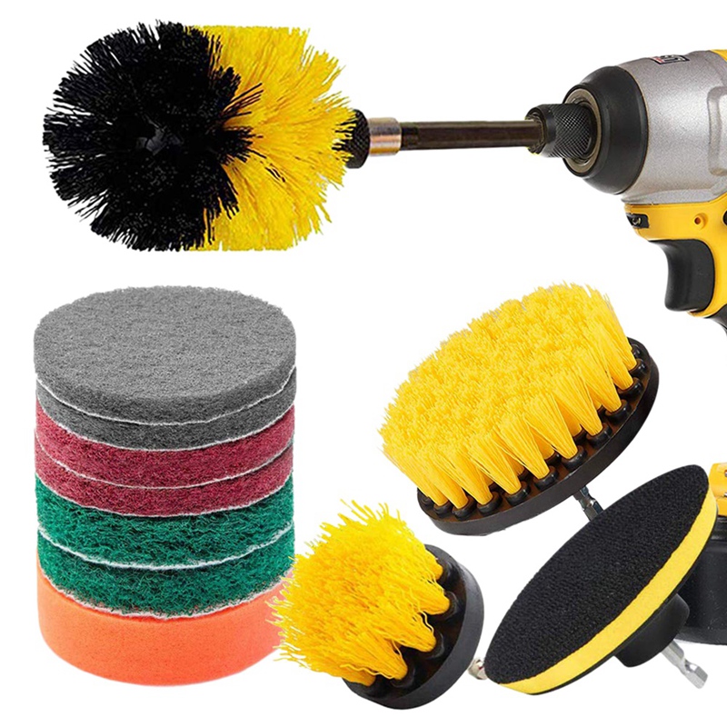 【Fashion】12 Piece Pads Power Scrubber Brush with Extended Long Attacht All rpose-Cleaner Scrubbing Drill for Cleaning l Tile. 
