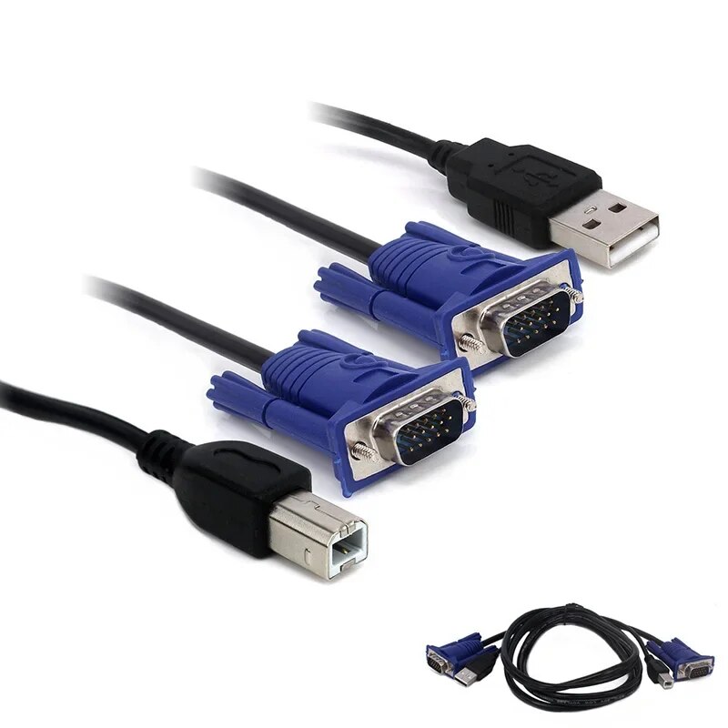 New 4.6 Feet 1.5M USB KVM 15 Pin Switch VGA Cable For USB 2.0 Type A To B 4Pin PC Computer Printer Monitor Adapter Converter. 