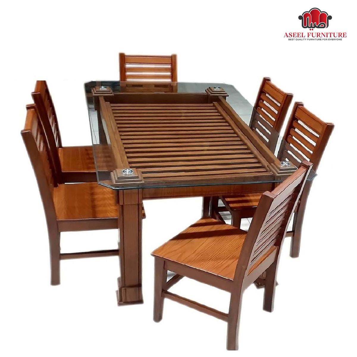 Simple Design Sub Veneer 6 Chair Dining Set With 10 mm Tempered Glass Model: ADI-874