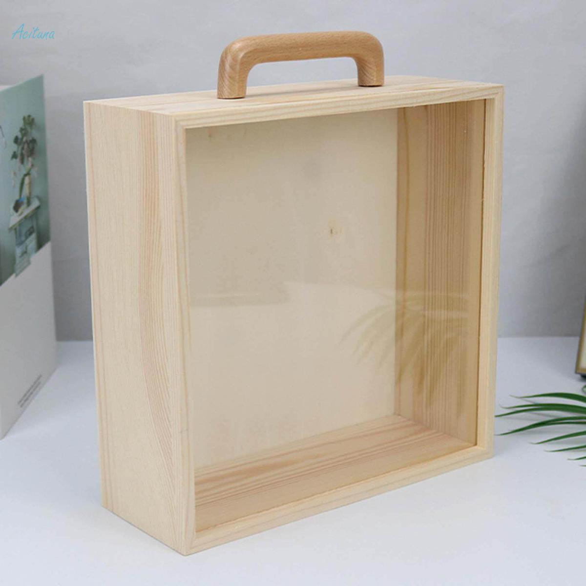Wooden Box with Handle, Wooden Boxes for Crafts, with Lid Empty Portable Wooden Gift Boxes for Presents, Trinket Box for Wedding DIY Home Decor