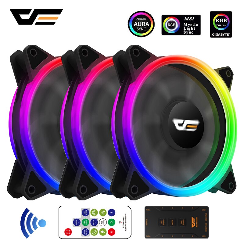 Aigo DR12 Pro PC Cooler Fan RGB Fan 120mm Fan Adjust Mute IR Argb AURA SYNC Cooler ter RGB Cooling Computer PC Case Fans-4fans in 1. 