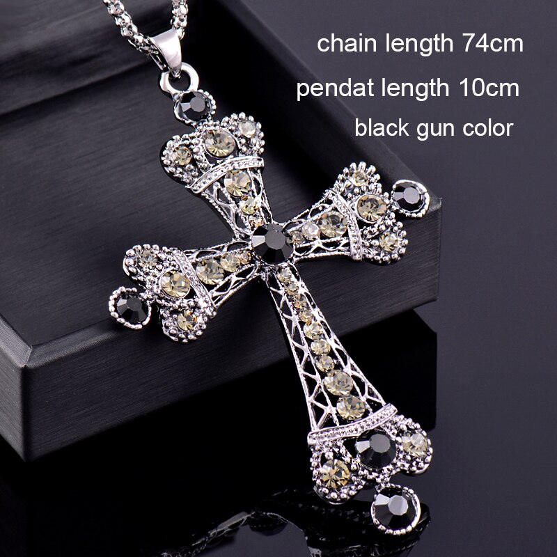Black Stones Cross Pendant Necklace 