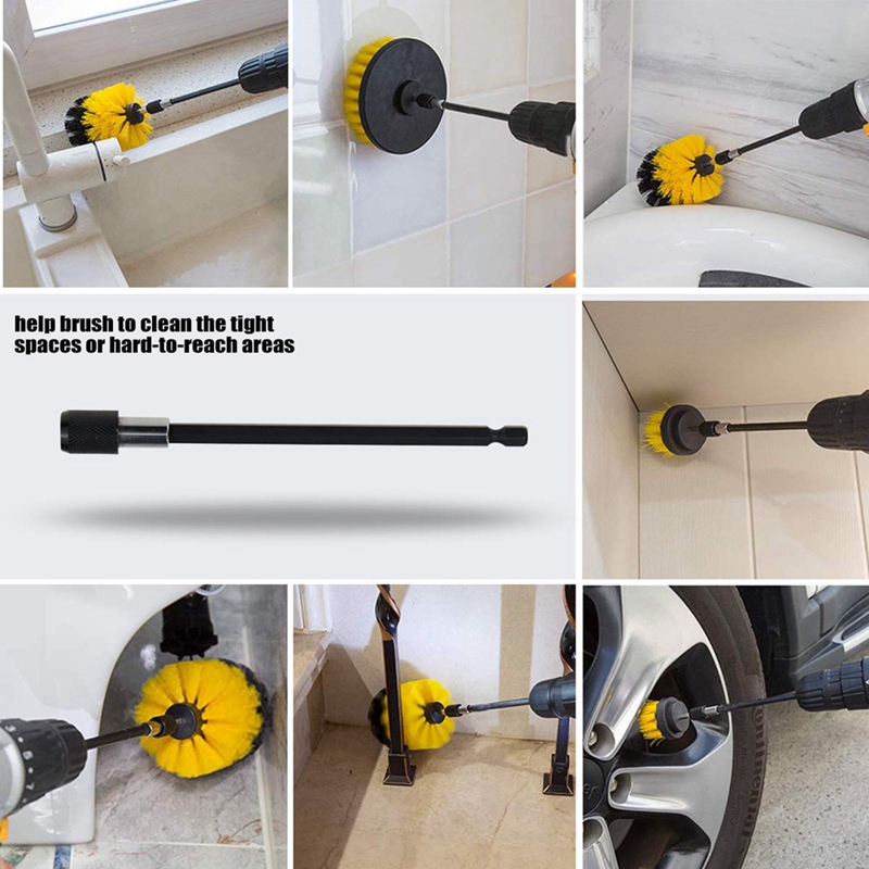 【Fashion】12 Piece Pads Power Scrubber Brush with Extended Long Attacht All rpose-Cleaner Scrubbing Drill for Cleaning l Tile. 