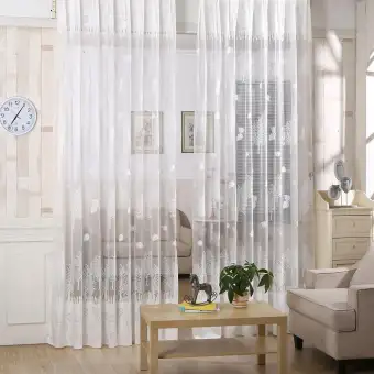 Leaf Print Tulle Voile Curtains Window Door Curtain For Living Room Bedroom