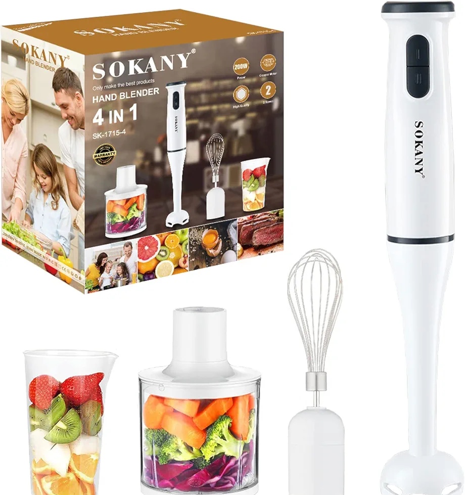 Hand Blender, 800W with 750ml BPA-free Beaker, 450ml Chopper, Whisk, Dual Speed, for Shakes, Smoothies, Baby Food, Soups & More, White