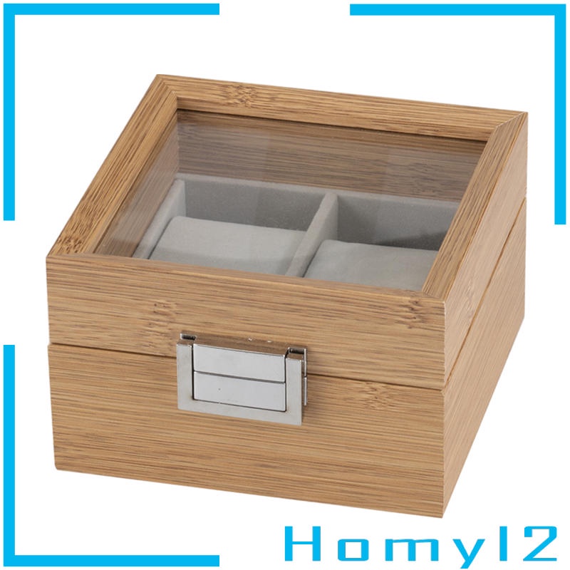[HOMYL2] Wooden Watch Box with Mirror Soft Pillow Organizer Storage and Display. 