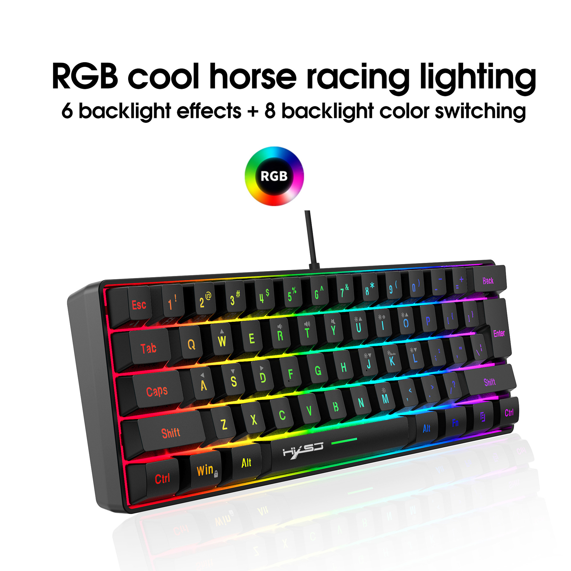 61 key gaming membrane keyboard RGB light portable wired keyboard with a variety of shortcut key combinations in stock