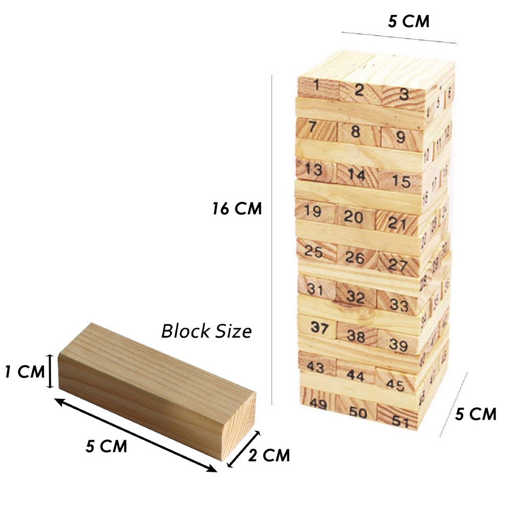 54 Pcs Mini Wooden Number Stacking Jenga Tower Building Block Kid Toys. 
