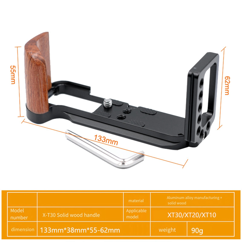 FORIDE Hand Grip Quick Release Wooden Camera L Plate for XT30 II XT30 XT20 XT10 Camera Grip Handle Silver. 