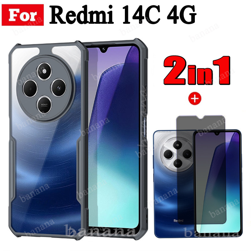 2 in 1 Redmi 14C 4G Shockproof Phone Case for Redmi 13C C75 Redmi A3 Anti-Spy Tempered Glass Privacy Screen Protector
