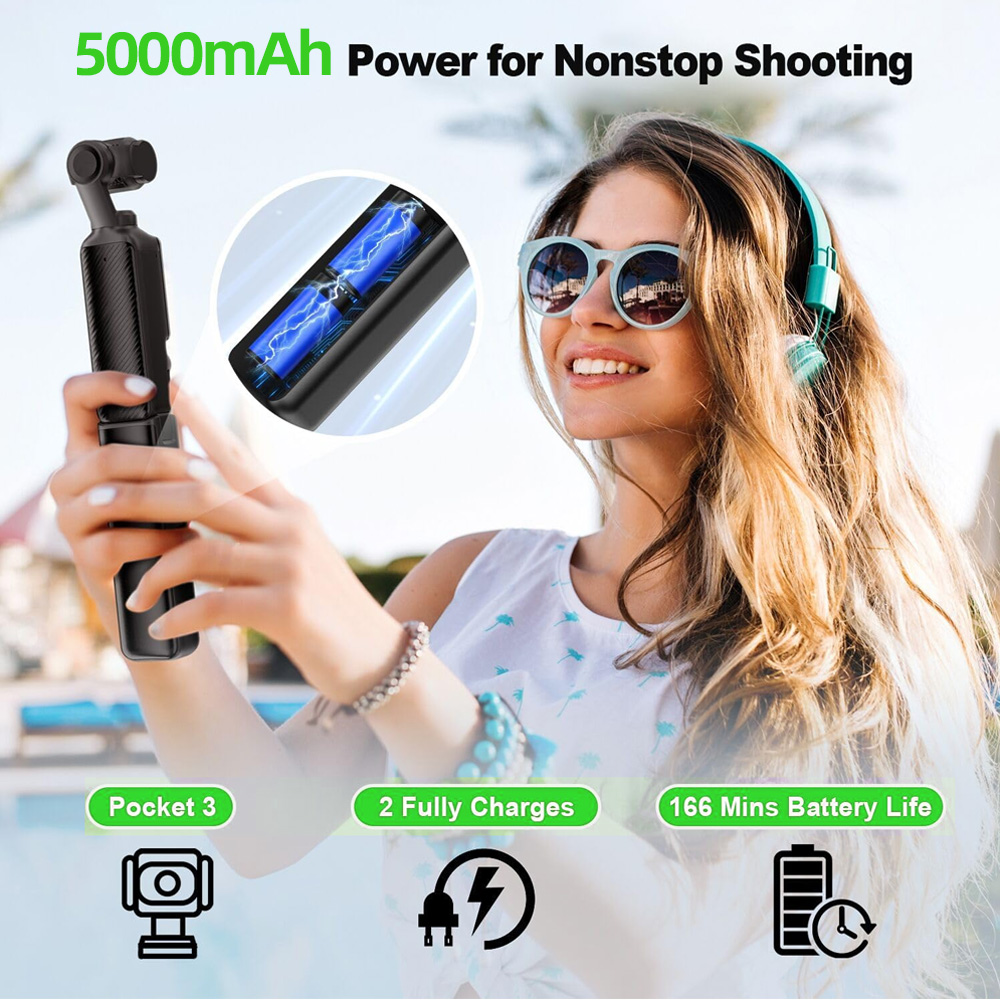 SKOWER DJI Osmo Pocket 3 Battery Handheld Power Bank Hand Grip for Osmo Pocket 3 Camera with Type-C Cable. 