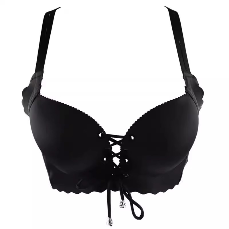 New Japanese Style Pure Sexy Leopard Print Underwear Women's Push up Small Size Flat Chest Big Beauty Back Lace-up Bra Set. 