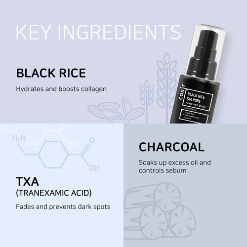 coxir BLACK RICE TXA PORE PURIFYING MASK 50ml | l Tranexamic Acid, 3-in-1 Detox Serum Mask l Pore, Cleansing, Toning l Hydrating Wash Off Mask for Blackhead, Korean Skin. 