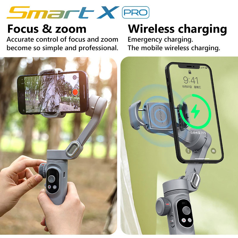 AOCHUAN Smart X / X Pro 3-Axis Foldable Handheld Gimbal Stabilizer Fill Light Wireless Charging For Smart Phone Action Camera. 
