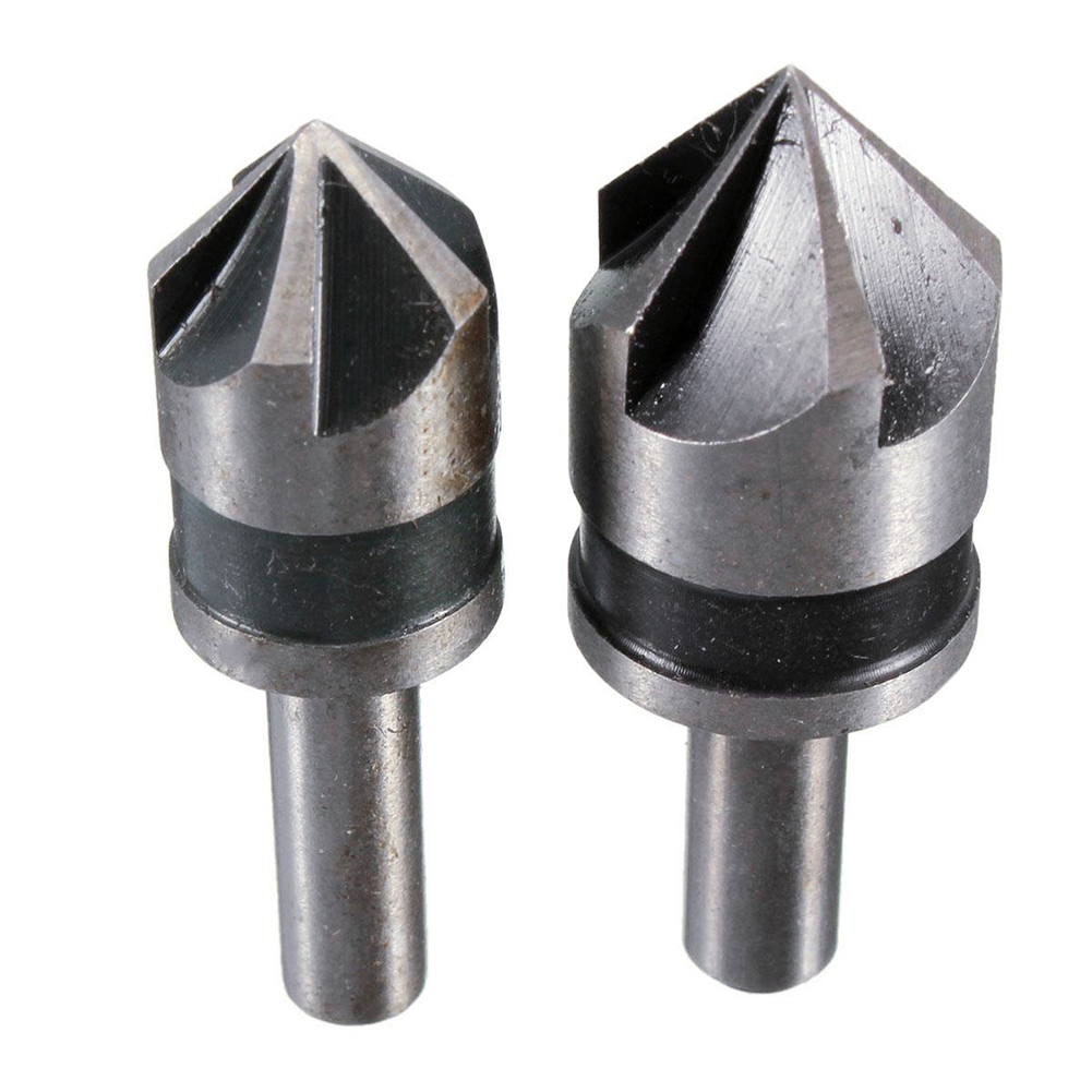 2Pcs Alloy 5 Flute 82 Degree 1/4 Shank Countersink Drill Bit Chamfer Cutter Tool