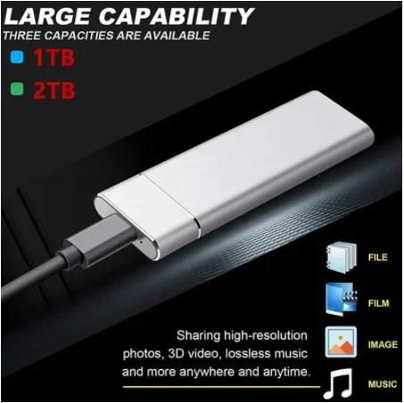 Portable SSD External Hard Drive 4TB High-Speed Drive USB3.1/Type-c Interface Solid State Hard Disk Storage Device for Laptop/PC. 