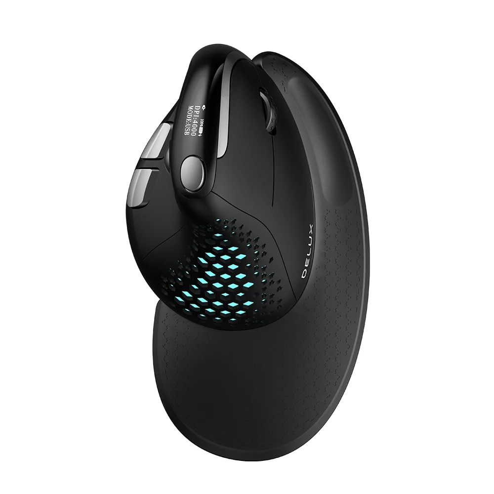 Delux M618XSD Seeker Ergonomic Vertical Mouse with OLED Screen 4000DPI Rechargeable 1000mA Removable Back Cover For Computer. 