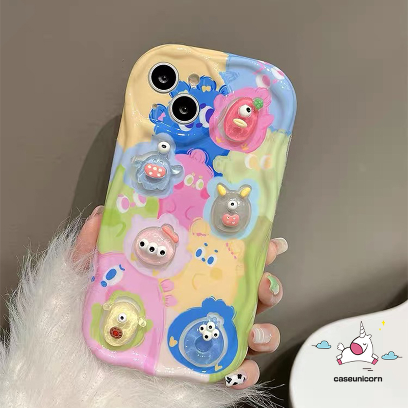 Creative DIY Cute Cartoon Stereoscopic Little Monster Phone Case Compatible For Realme C35 C55 C11 C25 C25Y C21Y 9i 7i 5i 6i 5 5s C20 C31 C17 C20A C25s C12 C33 C30 C3 C15 C1 C21 3D Wavy Curved Edge Soft Cover. 